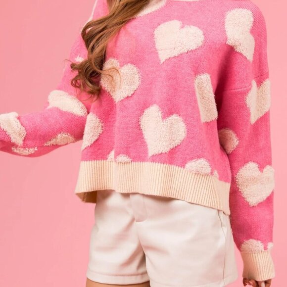 NWT Valentine’s Day Fuzzy Heart Round Neck Long Sleeve Sweater - Picture 5 of 7